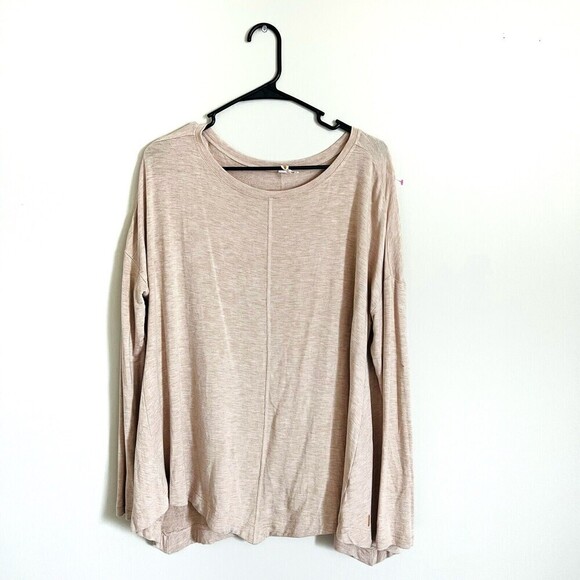 Lucy Athletic Women Solid Black Asymmetrical Long Sleeve Shirt Large Tan Stretch - Picture 1 of 8